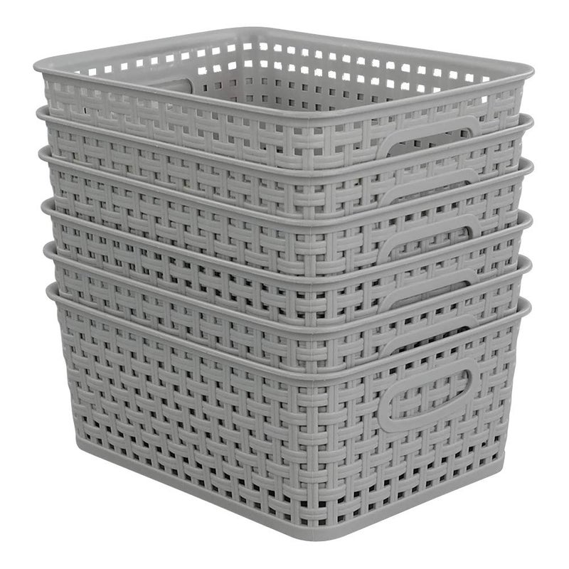 CadineUS 6-pack Grey Woven Plastic Storage Baskets, Organizing Bins - Image 5